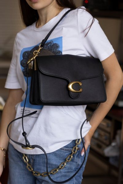 Сумка Coach Chain Tabby Shoulder Bag 26 in Leather Black/Brass Hardware 0542 фото