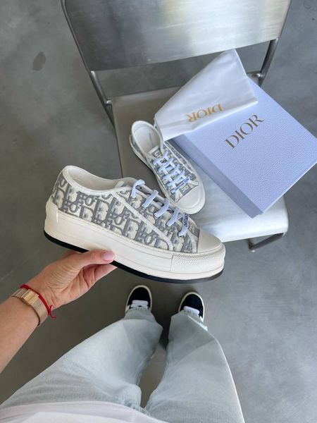 Женские кеды Dior Walk'n'Dior Platform Sneakers in Grey Stone Oblique Embroidered Cotton Premium Quality 36 0003 фото