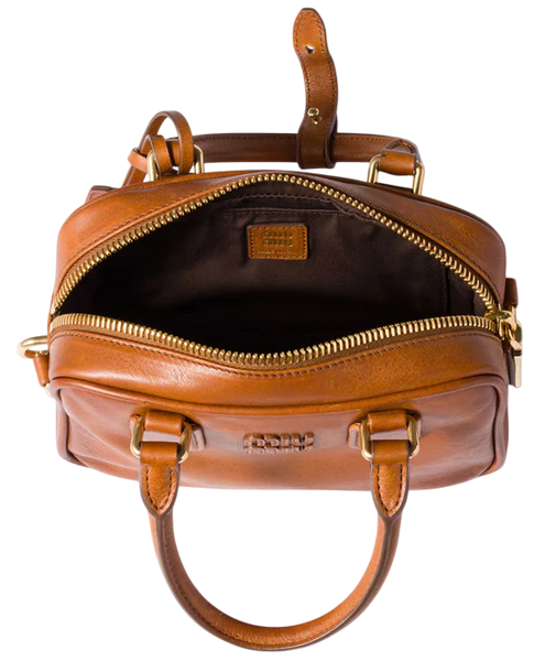 Сумка Miu Miu Arcadie Leather Top-Handle Bag in Cognac Брендовая женская сумка Miu Miu Arcadie Leather Top-Handle Bag in Cognac 476 фото