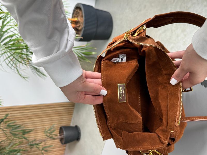 Сумка Prada Explore Medium Suede Shoulder Bag With Flap Brown 0525 фото