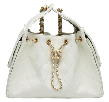 Сумка Chanel 25 Small Handbag in White Grained Calfskin & Gold-Tone Metal 164 фото