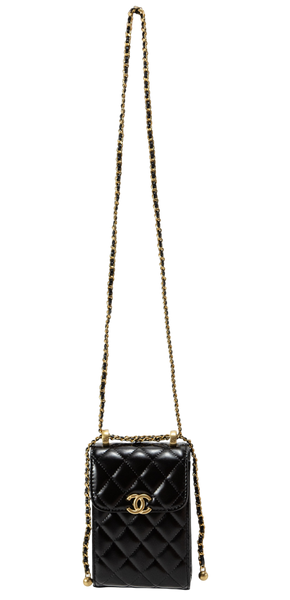 Cумка Chanel Pearl Crush Phone Case With Chain Lambskin Black/Gold 0256 фото