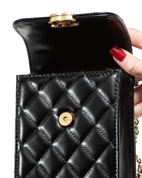 Cумка Chanel Pearl Crush Phone Case With Chain Lambskin Black/Gold 0256 фото