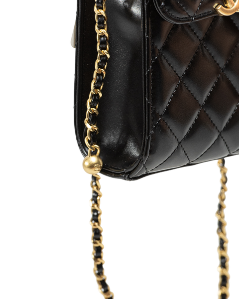 Cумка Chanel Pearl Crush Phone Case With Chain Lambskin Black/Gold 0256 фото
