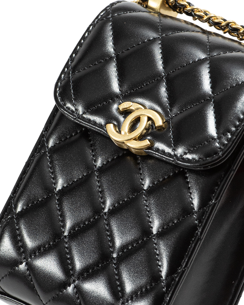 Cумка Chanel Pearl Crush Phone Case With Chain Lambskin Black/Gold 0256 фото