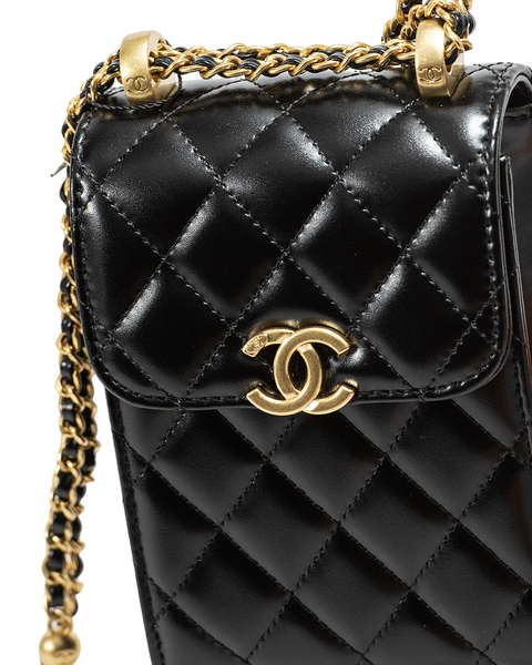 Cумка Chanel Pearl Crush Phone Case With Chain Lambskin Black/Gold 0256 фото