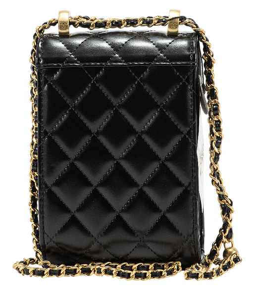 Cумка Chanel Pearl Crush Phone Case With Chain Lambskin Black/Gold 0256 фото