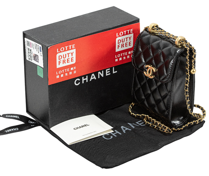 Cумка Chanel Pearl Crush Phone Case With Chain Lambskin Black/Gold 0256 фото