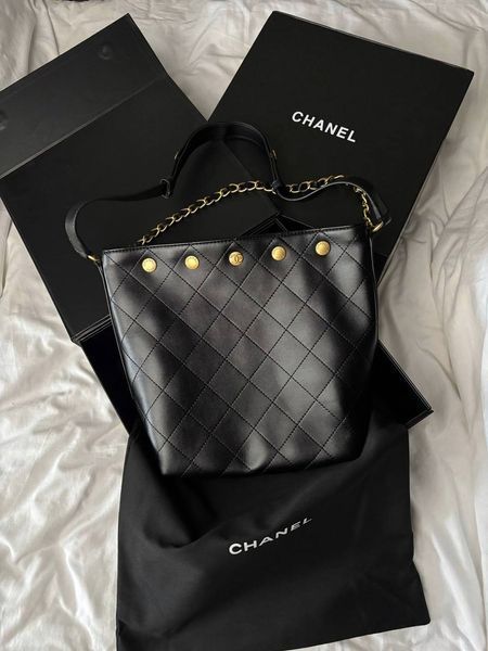 Сумка Chanel Chain Hobo Bucket Bag Black/Gold 9579 фото