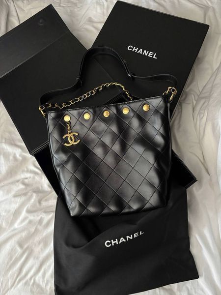 Сумка Chanel Chain Hobo Bucket Bag Black/Gold 9579 фото
