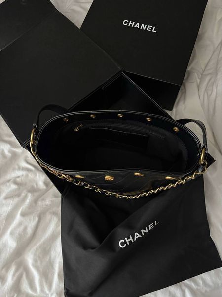 Сумка Chanel Chain Hobo Bucket Bag Black/Gold 9579 фото