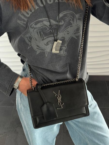 Сумка Saint Laurent Sunset Medium in Black Smooth Leather Black/Palladium Hardware 3304 фото
