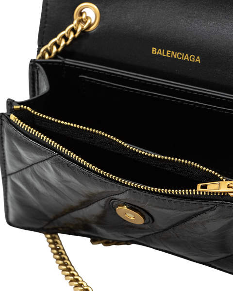 Cумка Balenciaga Crush Small Chain Bag in Black Quilted Leather/Gold Chain 18018 фото