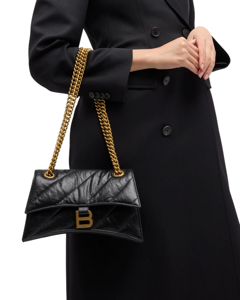 Cумка Balenciaga Crush Small Chain Bag in Black Quilted Leather/Gold Chain 18018 фото