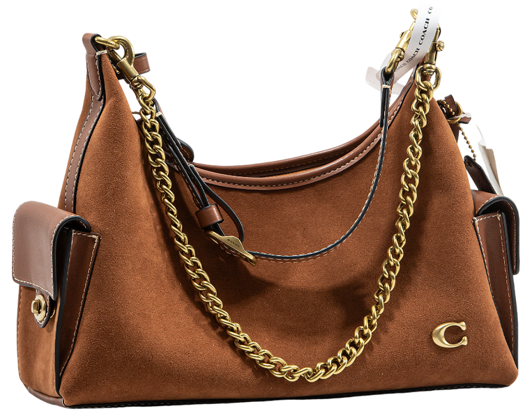 Сумка Coach Pocket Juliet 30 Bag in Honey Brown Suede/Brass Hardware 0476 фото