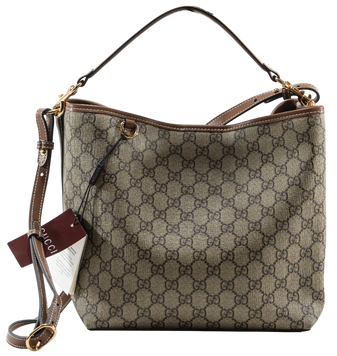 Сумка Gucci GG Emblem Medium Bucket Bag in Beige and Dark Brown New GG Monogram Coated Canvas 0411 фото