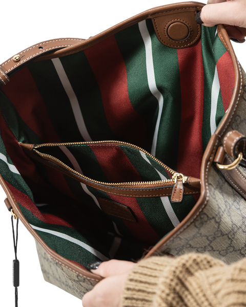 Сумка Gucci GG Emblem Medium Bucket Bag in Beige and Dark Brown New GG Monogram Coated Canvas 0411 фото