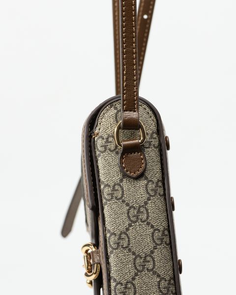 Сумка Gucci Horsebit 1955 Mini Bag in Brown/Beige GG Supreme Canvas/Gold Hardware 136 фото