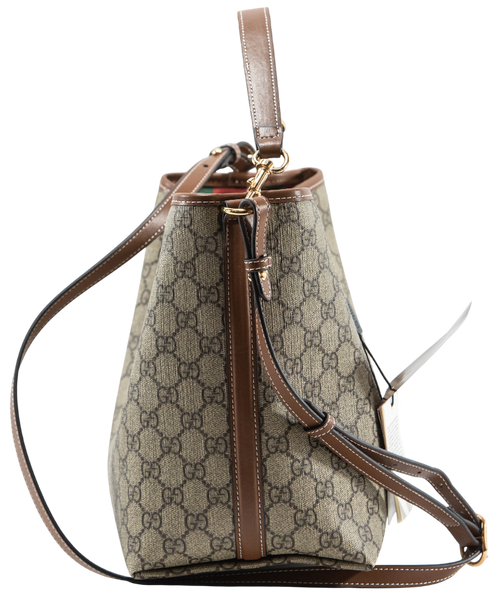 Сумка Gucci GG Emblem Medium Bucket Bag in Beige and Dark Brown New GG Monogram Coated Canvas 0411 фото