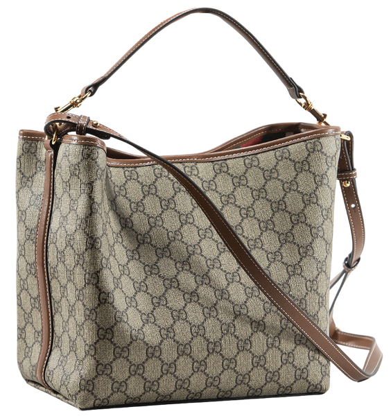 Сумка Gucci GG Emblem Medium Bucket Bag in Beige and Dark Brown New GG Monogram Coated Canvas 0411 фото