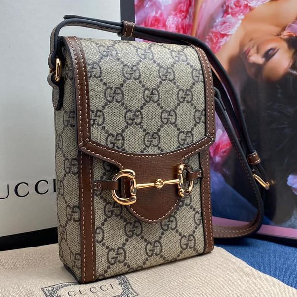 Сумка Gucci Horsebit 1955 Mini Bag in Brown/Beige GG Supreme Canvas/Gold Hardware 136 фото