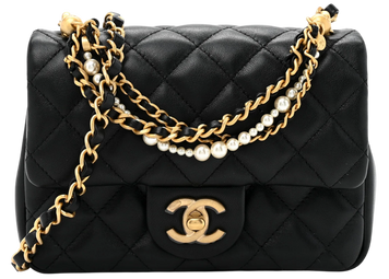 Сумка Chanel Mini Square Pearl Crush Flap Bag in Quilted Lambskin Black/Gold Hardware 0383 фото