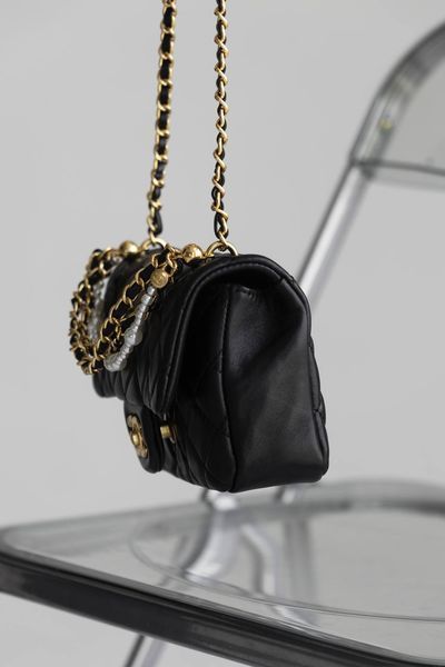 Сумка Chanel Mini Square Pearl Crush Flap Bag in Quilted Lambskin Black/Gold Hardware 0383 фото