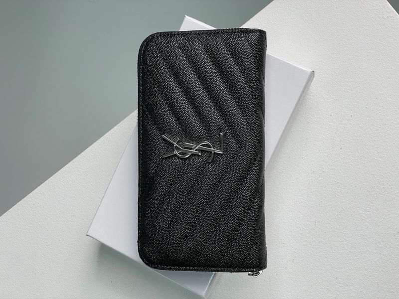 Гаманець Saint Laurent Plain Leather Long Wallet Black/Silver 88163 фото