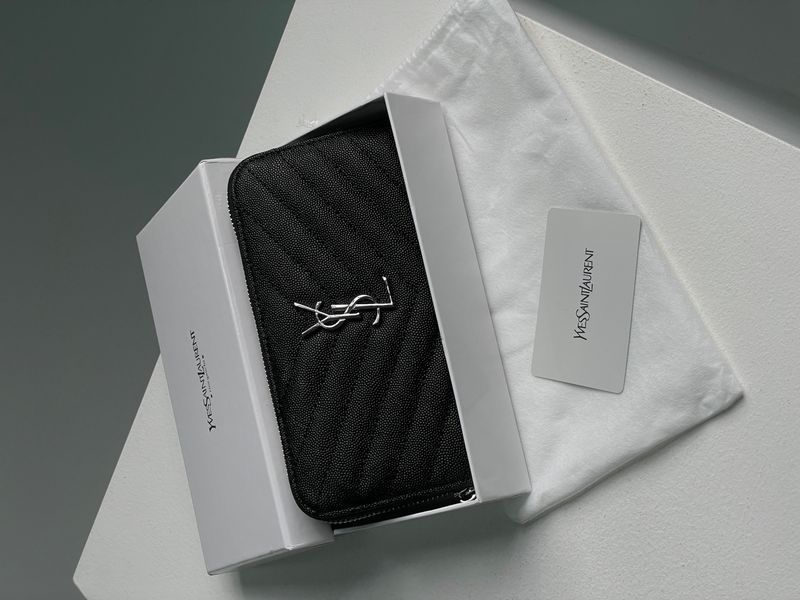 Гаманець Saint Laurent Plain Leather Long Wallet Black/Silver 88163 фото