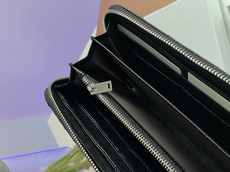 Гаманець Saint Laurent Plain Leather Long Wallet Black/Silver 88163 фото