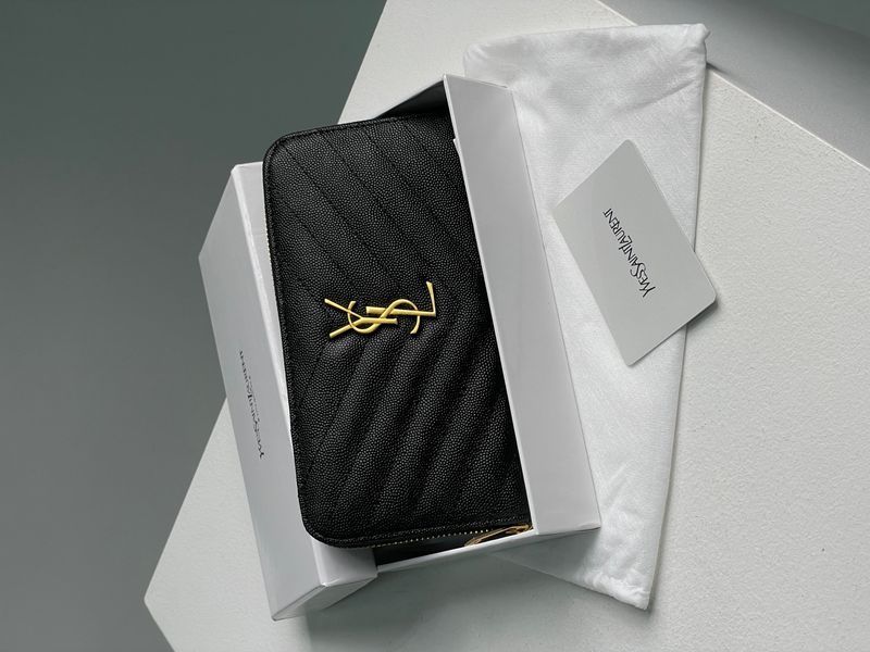 Гаманець Saint Laurent Plain Leather Long Wallet Black/Gold 88163 фото