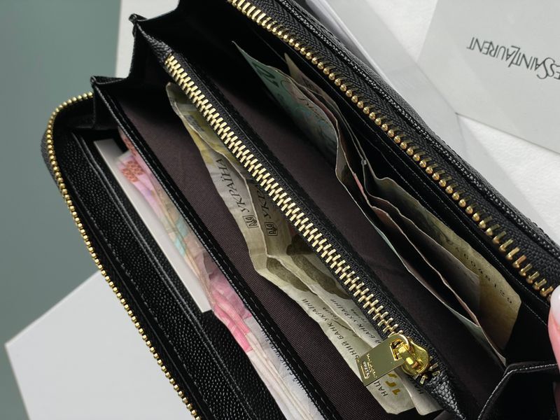 Гаманець Saint Laurent Plain Leather Long Wallet Black/Gold 88163 фото