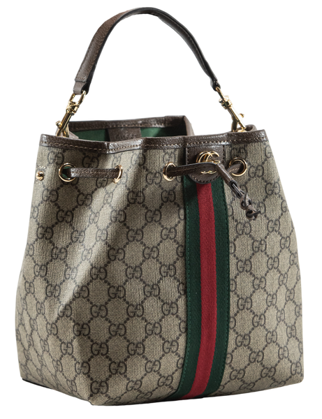 Сумка Gucci Ophidia Small Bucket Bag in Beige and Dark Brown New GG Monogram Coated Canvas 0412 фото