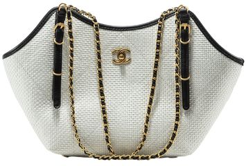 Сумка Chanel Small Shopping Tote Bag in Braided Raffia-Effect Canvas/Calfskin/Gold-Tone Metal 0516 фото