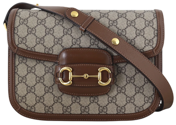 Сумка Gucci Horsebit 1955 Medium Shoulder Bag in Beige/Dark Brown GG Supreme Canvas/Gold-Toned Hardware 023 фото