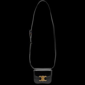 Сумка Celine Triomphe Mini Claude Crossbody Bag in Black Shiny Calfskin/Gold Hardware 99515 фото