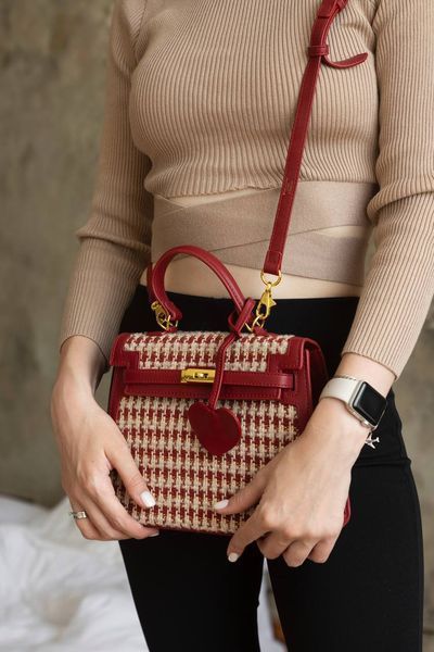 Сумка Hermes Kelly Sellier 25 in Rojo Tweed and Leather/Gold Hardware 135 фото