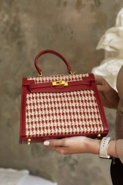 Сумка Hermes Kelly Sellier 25 in Rojo Tweed and Leather/Gold Hardware 135 фото