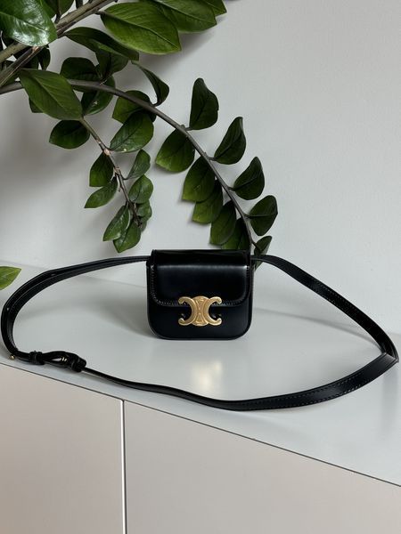 Сумка Celine Triomphe Mini Claude Crossbody Bag in Black Shiny Calfskin/Gold Hardware 99515 фото