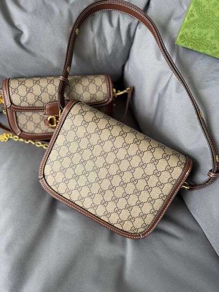 Сумка Gucci Horsebit 1955 Medium Shoulder Bag in Beige/Dark Brown GG Supreme Canvas/Gold-Toned Hardware 023 фото