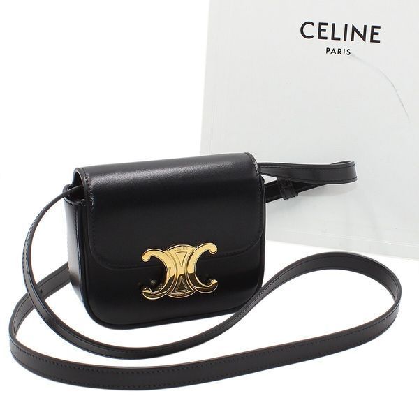 Сумка Celine Triomphe Mini Claude Crossbody Bag in Black Shiny Calfskin/Gold Hardware 99515 фото