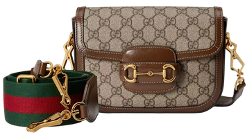 Сумка Gucci Horsebit 1955 Small Shoulder Bag in Beige and Dark Brown GG Supreme Canvas/Gold-Toned Hardware 0555 фото