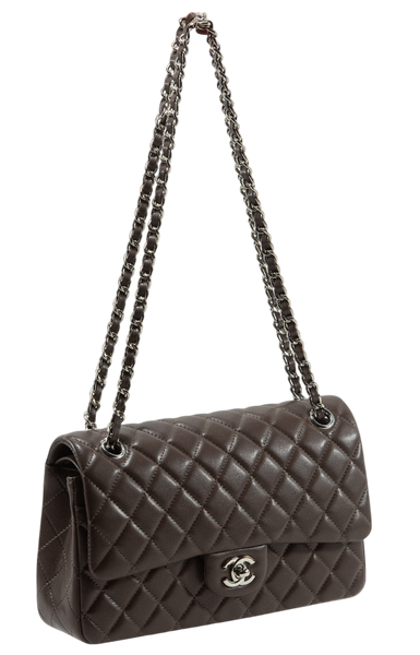Сумка Chanel Classic 2.55 Medium Double Flap in Chocolate Leather/Silver Hardware 139 фото