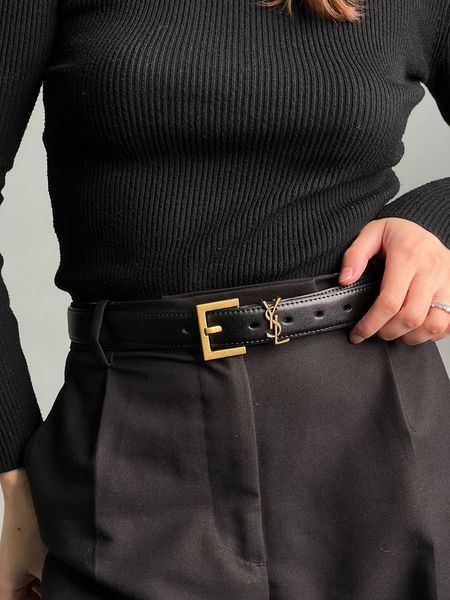 Ремень Saint Laurent Cassandre Belt in Black Leather/Gold Buckle 66119 фото