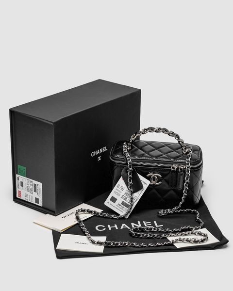 Сумка Chanel Classic Lambskin Pearl Crush Vanity Bag Black/Silver 99367 фото