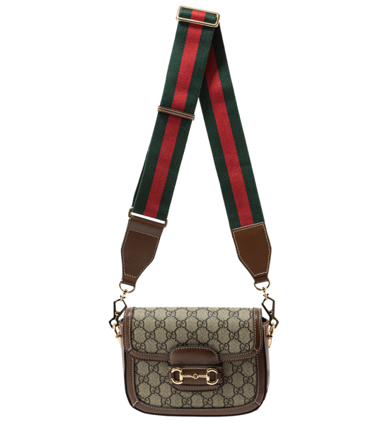 Сумка Gucci Horsebit 1955 Small Shoulder Bag in Beige and Dark Brown GG Supreme Canvas/Gold-Toned Hardware 0555 фото