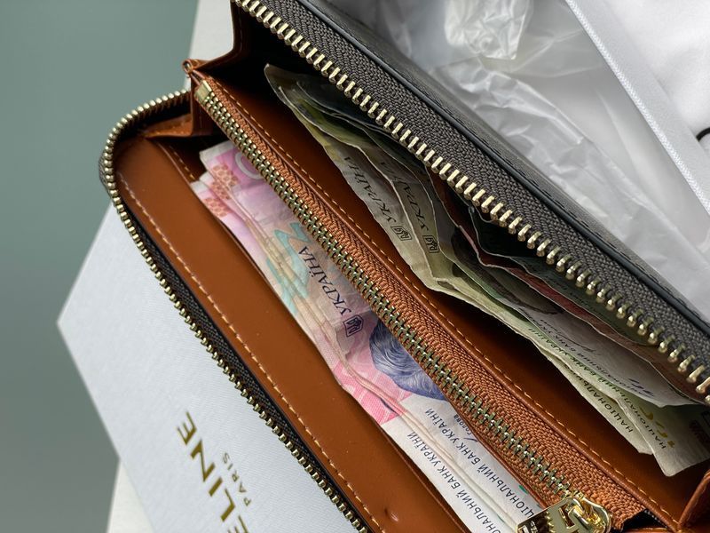 Гаманець Celine Zipped Wallet Cuir Triomphe in Textile and Calfskin Natural/Tan 88156 фото
