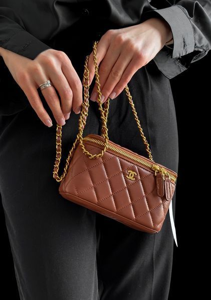 Сумка Chanel Pearl Crush Small Vanity Case in Quilted Lambskin Brown/Aged Gold Hardware 0483 фото