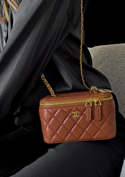 Сумка Chanel Pearl Crush Small Vanity Case in Quilted Lambskin Brown/Aged Gold Hardware 0483 фото
