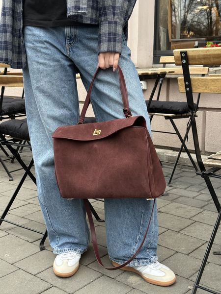 Cумка Balenciaga Rodeo Handbag Medium in Burgundy Suede and Smooth Calfskin/Aged-Gold Hardware 99753 фото
